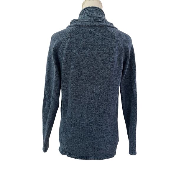 LL Bean Womens Ribbed Cotton Knit Open Front Shawl Cardigan Size S Blue Preppy - Picture 3 of 7